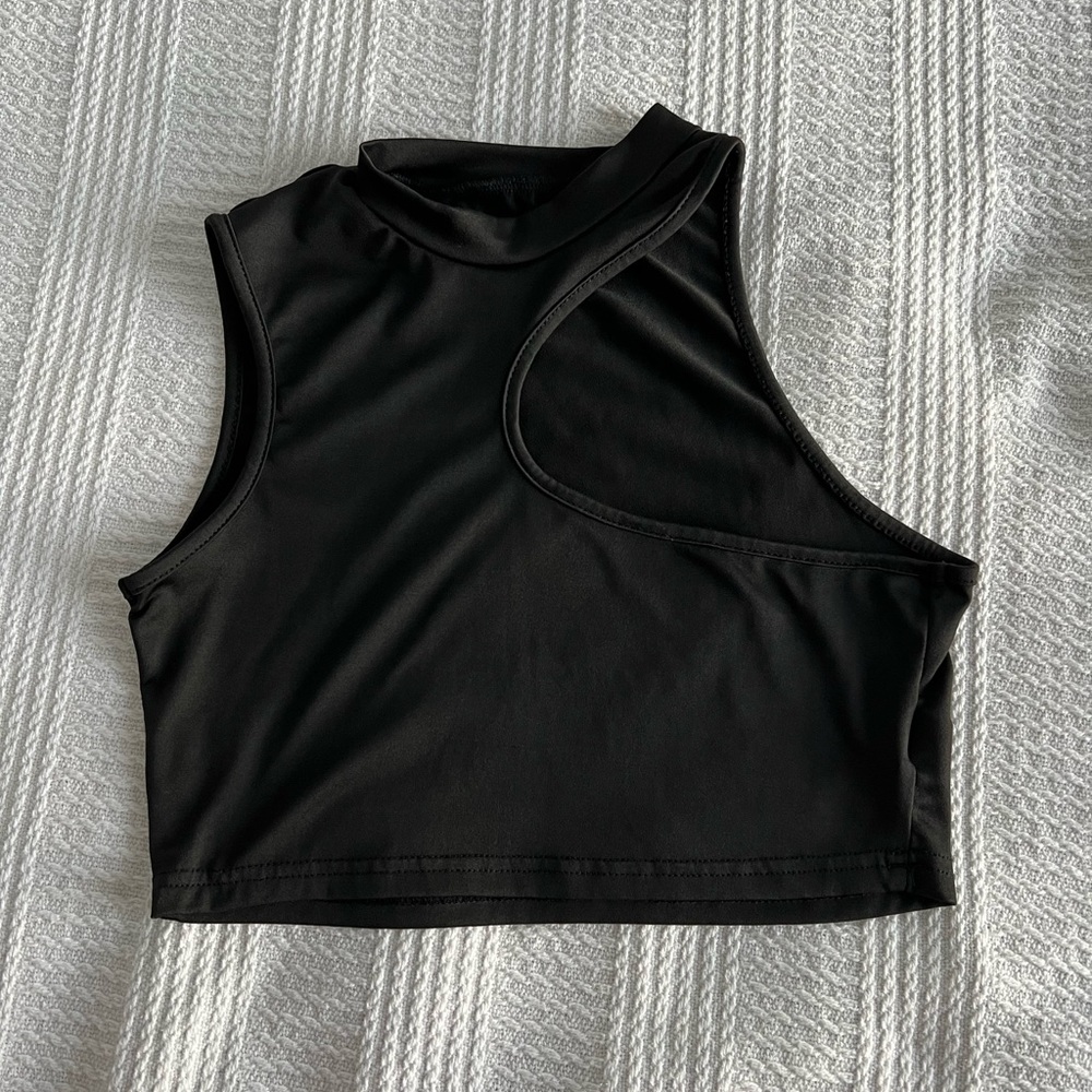 Cropped High Neck Cut Out Top